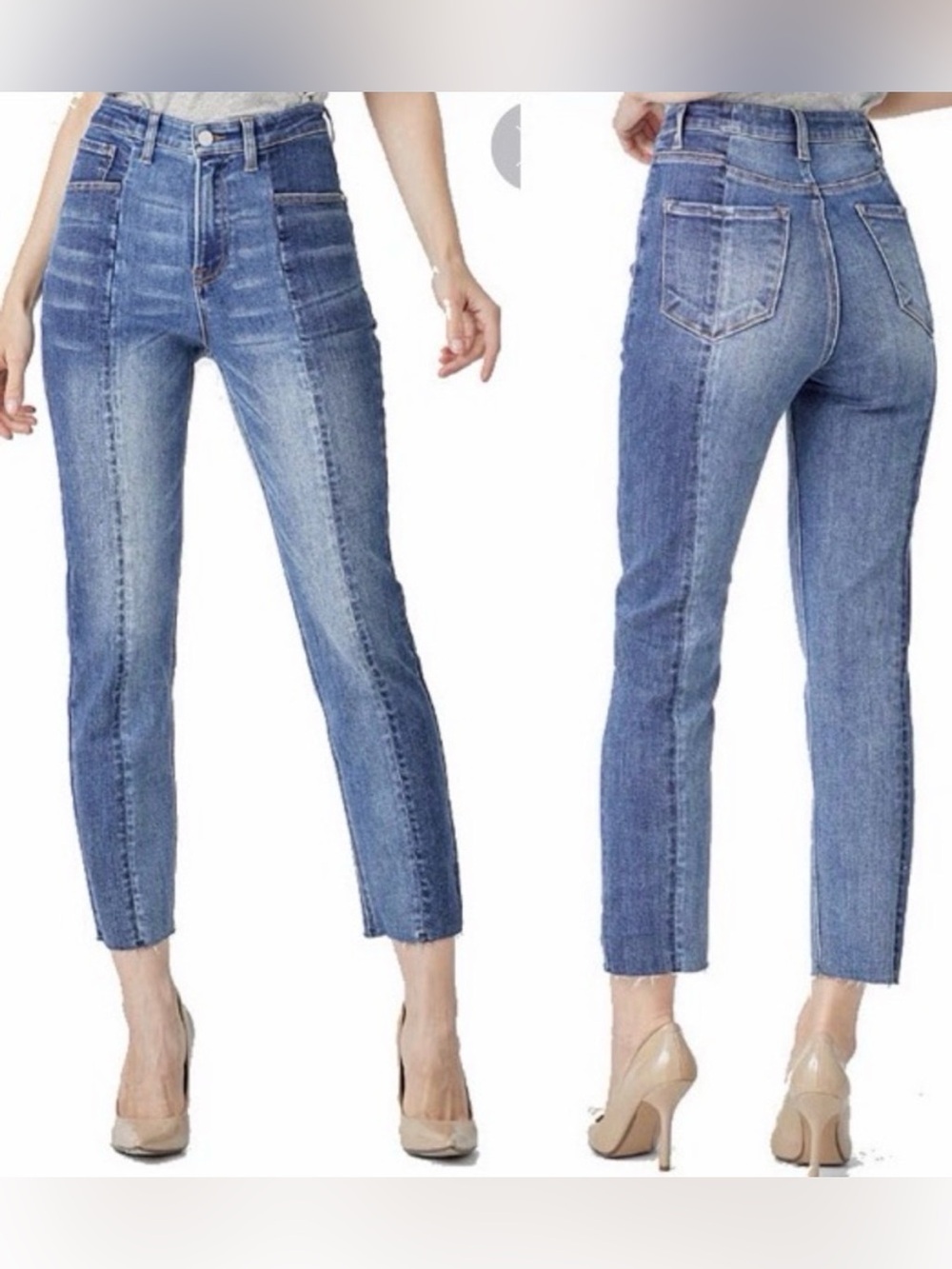 High-Rise Ankle Crop Blue Jeans - Women